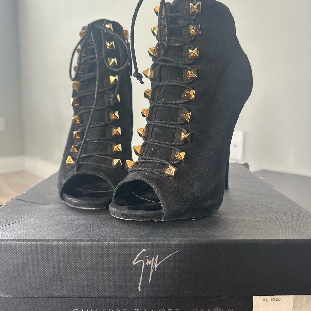 Giuseppe Zanotti Black and Gold Ankle Boots with Stiletto Heel